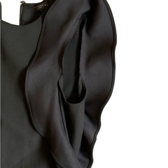 ZARA Women's Shift Midi Dress Size XS Black Ruffled Flutter Sleeves Fairy - Picture 10 of 13